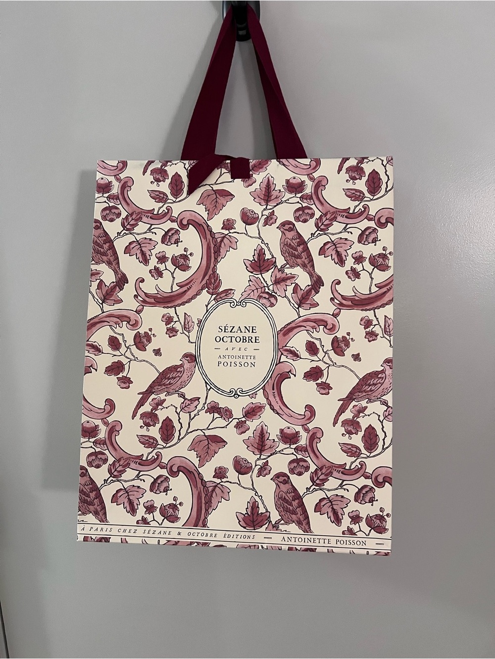 Sézane Octobre Floral Paper Gift Bag - Cream & Dusty Rose
